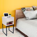 Ver imagem 5 de Kit 2 Mesas Cabeceira Industrial 30cm Branco Gaveta Superior Eco Base Metal Preto Lateral Cama