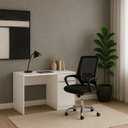 Ver imagem 1 de Conjunto 2 Peças Escrivaninha Office Morada com Cadeira Escritorio Diretor Tela Mesh Tok Branco Preto