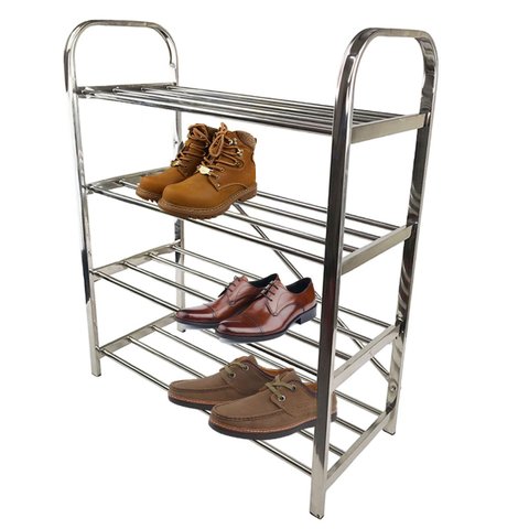 Sapateira 4 Andares Prateleira Inox 12 Pares Calçado Tenis Sapato Oganizador Multiuso Casa Quarto Cl