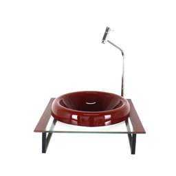 GABINETE COM CUBA DE VIDRO CHAPEU 10MM COM TAMPO 40CM VERMELHO CEREJA - 1
