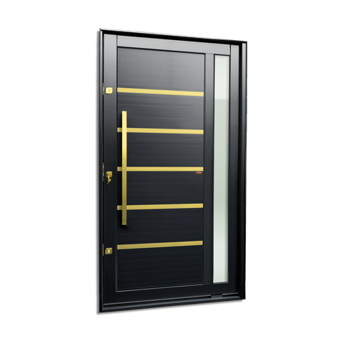 Porta Pivotante Alumínio Lamb.Miraggio c/Pux.e.Elite Preto Gold 216x150 Brimak