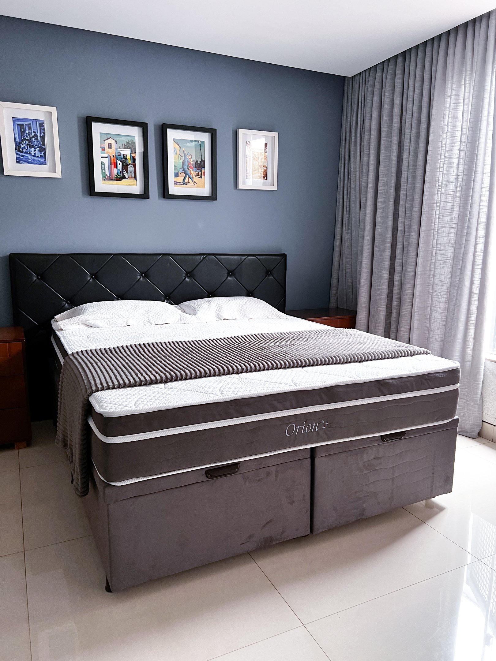 Base Cama Box com Baú Queen Lider Premium Suede Amortecimento Duplo