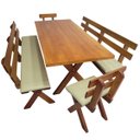 Ver imagem 1 de Conjunto Mesa Madeira Maciça para Churrasco Mel + 4 Bancos Estofados Nude