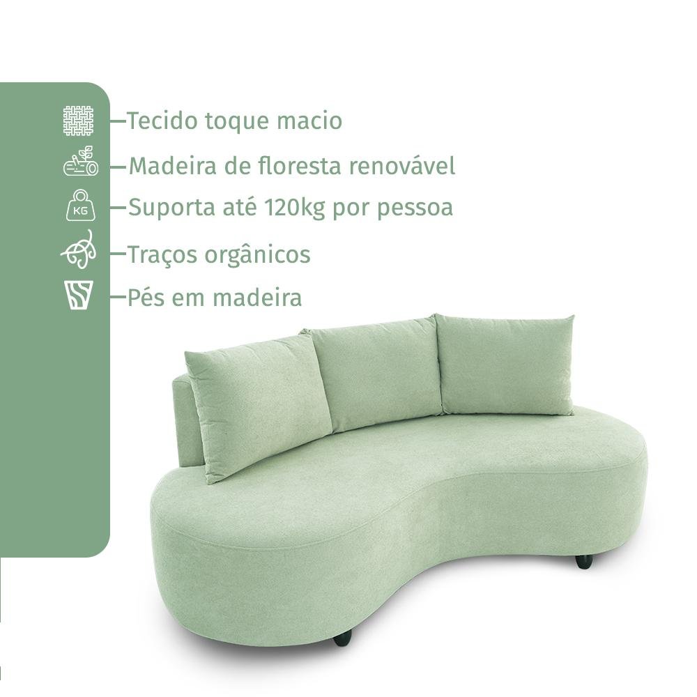 Sofa Orgânico Curvo Feijão 195cm Boucle Verde Venus Estofama - 5