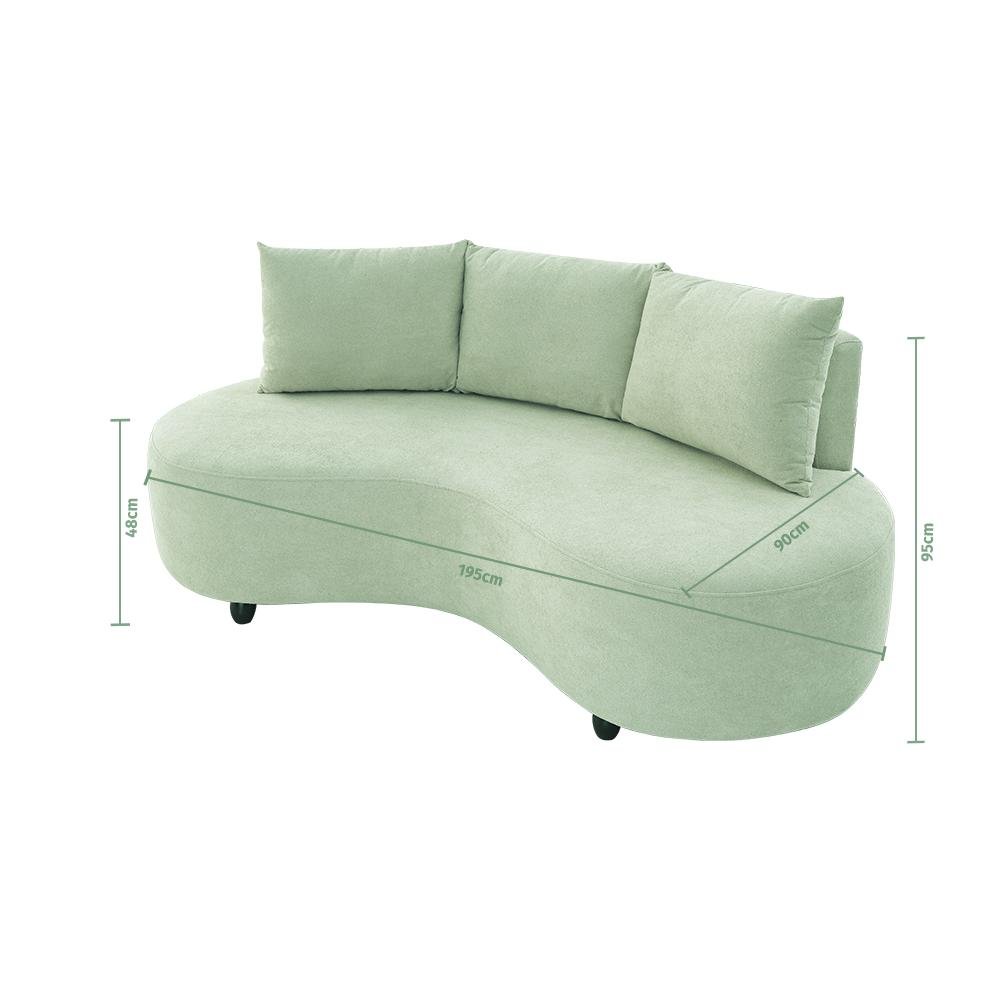 Sofa Orgânico Curvo Feijão 195cm Boucle Verde Venus Estofama - 3