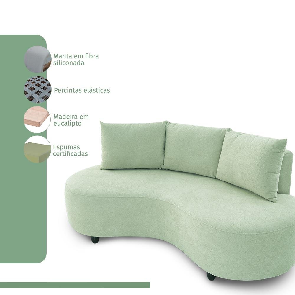 Sofa Orgânico Curvo Feijão 195cm Boucle Verde Venus Estofama - 4