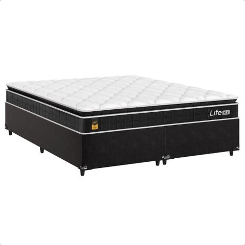Cama Box Queen + Colchão Life D33 Pillow Top 61x158x198cm - Preto - e-Shop Casa