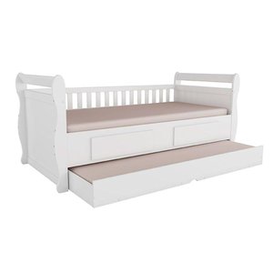 Cama de Babá Maria C/ 2 Gavetas e Auxiliar Branco - Peroba