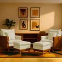 Ver imagem 1 de Kit 2 Poltronas Sofá Reclinável Londres com 2 Puff Banqueta Almofadado Corino e Linho Bege - Arkell