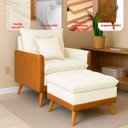 Ver imagem 3 de Kit 2 Poltronas Sofá Reclinável Londres com 2 Puff Banqueta Almofadado Corino e Linho Bege - Arkell