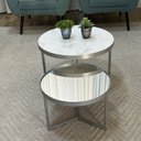 Ver imagem 2 de Conjunto Mesa de Centro Redonda Dallas Marmo Branco com Espelho - Prata