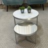 Conjunto Mesa de Centro Redonda Dallas Marmo Branco com Espelho - Prata - 2