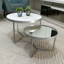 Ver imagem 1 de Conjunto Mesa de Centro Redonda Dallas Marmo Branco com Espelho - Prata