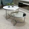 Conjunto Mesa de Centro Redonda Dallas Marmo Branco com Espelho - Prata - 1