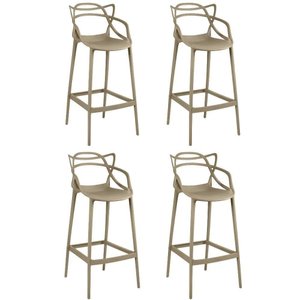 Kit 4 Banquetas Allegra com Encosto Design Cozinha/bancada - Nude