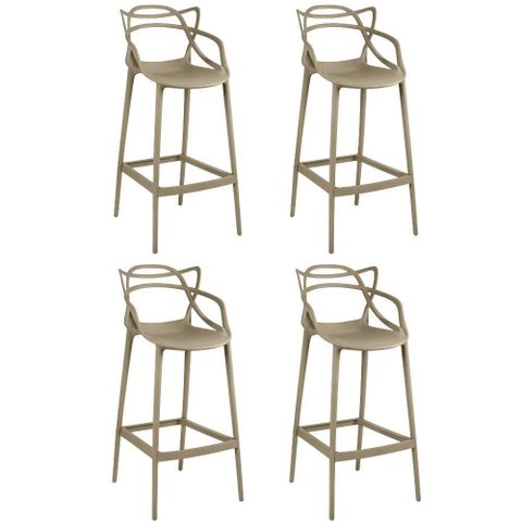 Kit 4 Banquetas Allegra com Encosto Design Cozinha/bancada - Nude