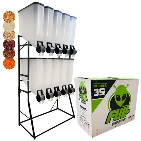 Dispenser 10 Módulos 35 Litros ou 15 Kilos Armazenamento Ração Grãos Cereais Full Preto Agp