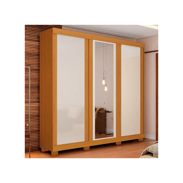 Guarda Roupa Zara 3pts La 243 com Espelho 100% Mdf - Cinamomo/off White/cinamomo - Acp