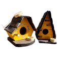 Ver imagem 1 de Kit Casinha e Chalé Amarelo de Passarinho com Comedouro Feitos de Madeira- Decoração - Casa - Jardim