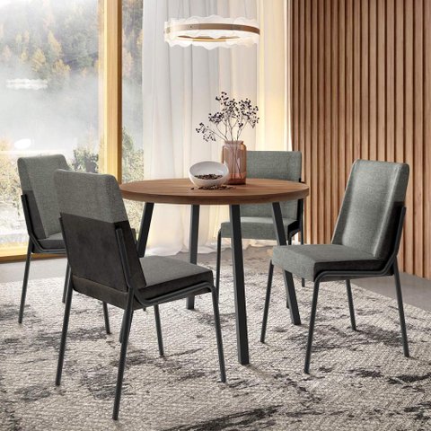 Conjunto Mesa de Jantar Redonda + 4 Cadeiras Estofadas Np