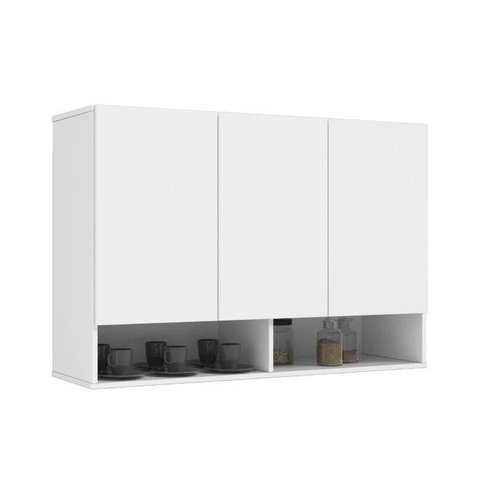 Armário Aéreo MIL Com Nichos Para Objetos e Decoração 3 Portas Com Dobradiças Metálicas Amplo Espaço