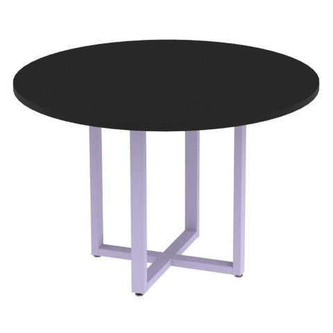 Mesa de Reunião Redonda P25 Pandin 110 Cm (largura) Tampo Mdp Preto Pé Aço Tubular Lilás