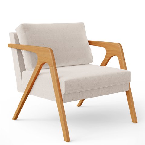 Poltrona Decorativa para Pietra com Estrutura de Madeira L02 Linho Cru - Lyam Decor