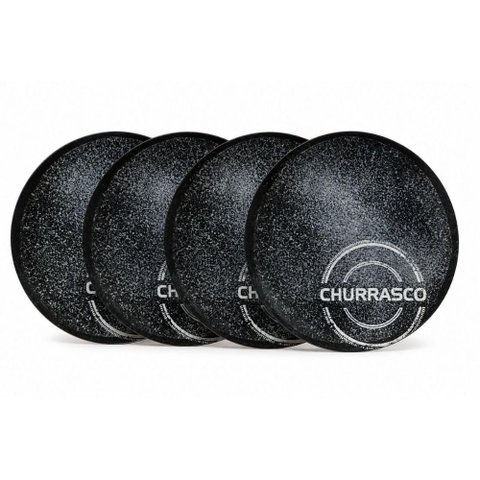 Kit Prato Raso Tramontina Churrasco Carbon em Porcelana 25 cm 4 Peças