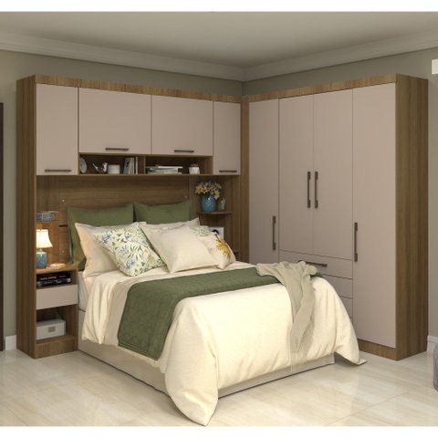 Guarda Roupa Dormitório Modulado Paris Casal 1,38 M Canto Reto - Roupeiro Luciane M02:cinnamon