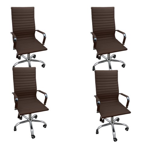 Kit 4 Cadeiras Eames Esteirinha Presidente Escritório Alta Marrom