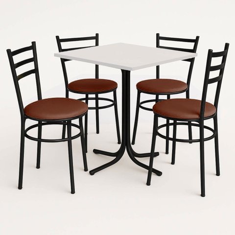 Conjunto Mesa Preta 70x70cm Tampo Branco com 4 Cadeiras Epoxi
