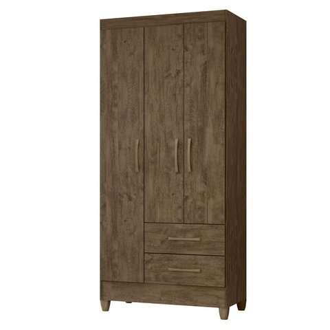 Guarda Roupa Solteiro 82cm 3 Portas Zeno Castanho Wood Z17 - Mpozenato