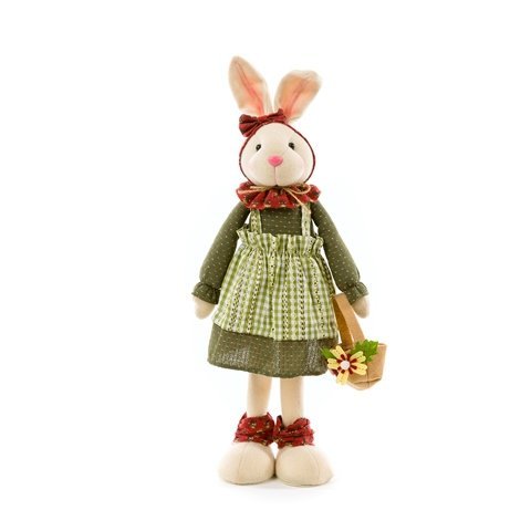 Coelha de Pelúcia Vestido Verde e Marsala com 38cm | Decoração de Páscoa Formosinha TOK DA CASA Co94