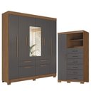 Ver imagem 1 de Guarda Roupa Casal Guarapuava 6 Portas de Bater 6 Gavetas MDP com Espelho e Cômoda Marabá Jatobá