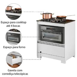 Balcão para Cooktop 4 Bocas com 1 Gaveta Nt3110 Notável - 4