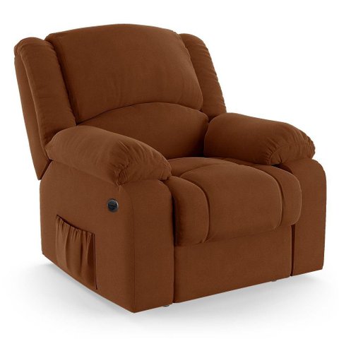 Poltrona do Papai Reclinável Melim Elétrica Led Massagem Veludo Terracota Fh1
