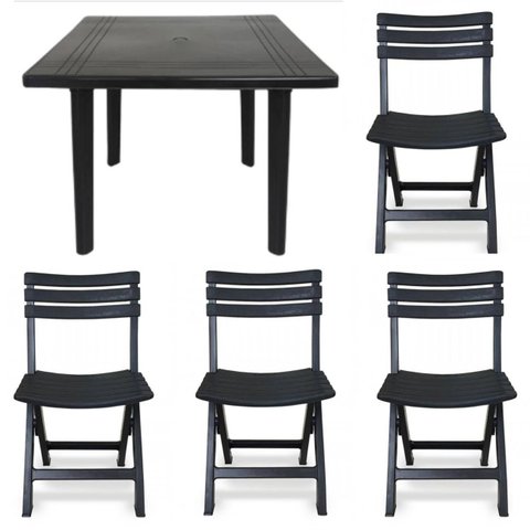 Mesa Quadrada Desmontável 90cm Preta + 4 Cadeiras Dobráveis