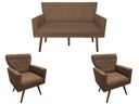 Ver imagem 1 de Kit Namoradeira + 2 Poltronas Decorativa Aurora Suede Marrom Pés Madeira Ms Decor