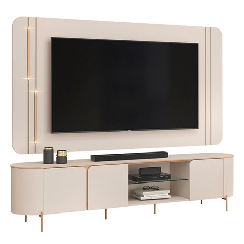 Painel Tv 75 Pol Ripado e Bancada 241cm Ariane D04 Off/dourado - Mpozenato