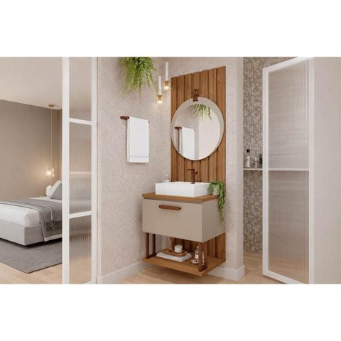 Bancada Banheiro c/Esp Duna/Lua 60cm Cappuccino/Freijo MGM