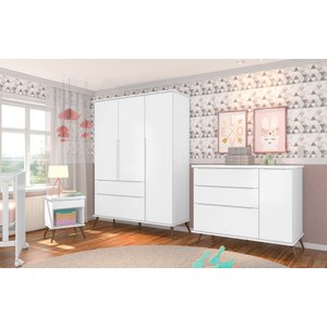 Roupeiro Melinda Branco 3 Portas 2 Gavetas com Pés Phoenix Baby