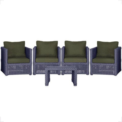 Mesa Centro e 4 Poltronas Madri Corda Náutica Estofado 13 Trama Original