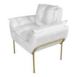 Poltrona Decorativa Suede Branco Base Metálica Dourada - Vallisa Decor - 1