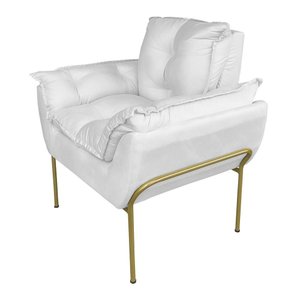 Poltrona Decorativa Suede Branco Base Metálica Dourada - Vallisa Decor