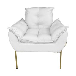Poltrona Decorativa Suede Branco Base Metálica Dourada - Vallisa Decor - 2