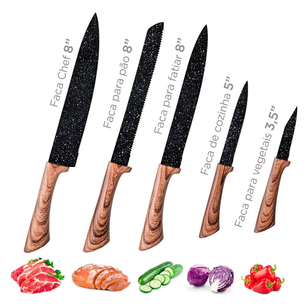 Conjunto Panela Alumínio Antiaderente Cerâmico Indução Jogo Facas ...