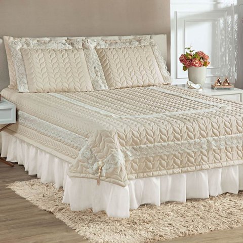 Colcha King Romantica Micropercal 200 Fios 5 Peças - Palha
