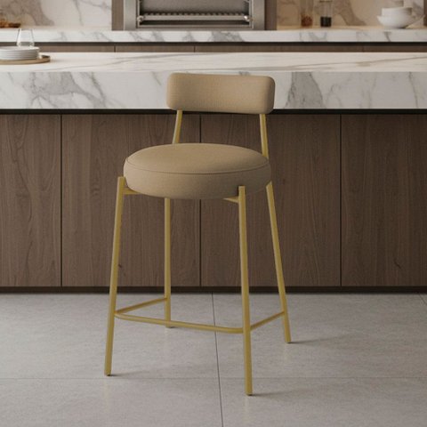 Banqueta Cozinha Alta com Encosto Industrial Dourado Londres New Couro Flex D03 - D'Rossi