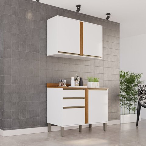 Cozinha 2 Peças 4 Portas 2 Gavetas Pérola Branco/Cinamomo
