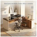 Ver imagem 5 de Mesa Diretorzinha c/ Aparador e Vidro Fumê - Pé de Madeira - 1,90x1,50m - Nogal Sevilha / Branco - 3